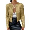 Generico Blazer Corto Estivo con Paillettes da Donna, Leggero, A Maniche Lunghe, Cardigan Aperto sul Davanti, Giacca Lucida con Glitter, Top Bolero per Le Feste, Outfit da Festival, Oro XL
