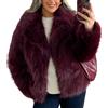 Generic Cappotto da Donna Soffice Giacca Soffice Giacca a Maniche Lunghe con Risvolto giacche Invernali in Pelliccia Shaggy Parka Cappotto Corto (Vino rosso,S)