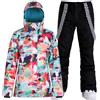 GSOU SNOW Completo da Sci Donna 2 Pezzi, Giacca da Sci e Pantalone da Sci | Impermeabile 15000mm, Traspirante 10000g, Stampa Colorata, Cappuccio Staccabile Regolabile, Sfiati Ascella E Gonna Antineve