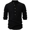 RUMAOZIA Camicia in lino, a maniche lunghe, Katana, da uomo, stile giapponese, con colletto alto, slim fit, in lino, in cotone, per il tempo libero, da uomo, casual, traspirante, classica, Z01 Nero