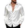 J.VER - Camicia da uomo in raso, a maniche lunghe, casual, lucida, con bottoni, lussuosa, per feste e balli, bianco, M
