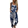 Generico Salopette Donna Estiva Lunga in Lino Boho Chic Elegante Tuta Intera Curvy con Stampa Jumpsuit Pantaloni Gamba Larga Senza Maniche Moda Baggy Cotone Taglie Forti Mare Vacanza Comoda (A17,M)