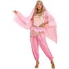 Freebily Vestito Danza del Ventre Donna Schiena Scoperta Danza Orientale Completo Costume Carnevale Donna Principessa Araba Belly Dance Cosplay Halloween Rosa Taglia Unica