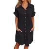 Generico Vestiti Estivi Donna Abito Curvy Elegante Lunghi Vestito Primaverile Estivo Da Spiaggia Semplice Lino Vestitino Mare Abiti Abbottonato Davanti Cotone Freschi Taglie Forti Lungo Abbigliamento,Nero,XXL