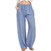 Yutdeng Pantaloni da Donna Estivi Casual Pantaloni Larghi in Cotone e Lino con Coulisse in Vita Pantaloni con Tasche Spiaggia Elegante Morbido Pigiama Pantalone Elastico Pants,Blu Chiaro,M