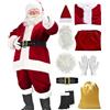 Generico Costume babbo natale uomo-Party 9pc hanno messo Costume da babbo natale di lusso per adulti,Xmas Top,pantaloni,cappello,copertine stivali,cintura, barba,guanti tutti