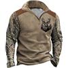 oneforus Felpa Occidentale da Caccia al Cervo da Uomo Etnica Vintage Top Camicia a Maniche Lunghe 1/4 Zip Up Stand Collar Pullover Felpe