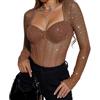 Sukiglam Body Donna Manica Lunga Sexy Scintillante Bodysuit Shapewear in Rete Trasparente Aderente Bodysuits con Scollatura a Cuore Jumpsuits Tops Elegante con Bottoni a Pressione Blusa Top Clubwear