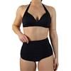 MYLILY Bikini Ladies Set Neckholder | Due Pezzi Donna | Halter Neck Top | Costume Nero| Seni Grandi Set | Bikini a Vita Alta (S)