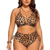 SEDEX Bikini Donna Curvy Due Pezzi Taglie Forti Costume Donna Mare Vita Alta Leopardato Halter Collo Costumi da Bagno Donna Curvy Contenitivo Spiaggia Piscina Vacanze Poliestere Elastan