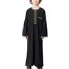 KRUIHAN Ragazzi Jubba Thobe,Maniche Lunghe Bambini Abaya Kaftan,Vestiti di Preghiera Musulmani per i Ragazzi,Nero,140(9-10Y)