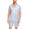 Atxnn Pigiama Uomo Pigiami Set con Scollo a V Top Button Down Maniche Corte Pantaloncini Comodo Casual Estivo Pigiami Due Pezzi da Uomo Aperto