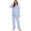 GLOBAL Pigiama Donna Flanella|Donna Pigiami Cotone Maniche Lunghe| Pigiami Due Pezzi da Donna| Camicie da Notte da Donna| Pjs Confortevole| Sleepwear Caldo Morbido |Piccoli Fiori Blu M
