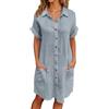 Generico Vestito Donna Estivo Abiti Estivi Vestitino Elegante Da Vestiti Mare Spiaggia Sundress Estate Abito Casual Prendisole Cotone Corto Primaverile Leggero Curvy Abbigliamento Fresco Eleganti Lino,Blu,XXL