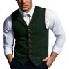 YOSUWOAI Gilet da uomo con motivo scozzese, slim fit, a quadretti, in lana tweed, smoking frack, business, matrimonio, elegante, gilet da lavoro in tinta unita, O verde, XXL