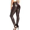 RIOJOY Leggins in Ecopelle da Donna Pantaloni in Pelle a Vita Alta Push Up Sexy Elastico Skinny Leggings Collant, Marrone L