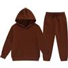 Generic Tuta 2 pezzi per ragazze con cappuccio e tasche, outfit autunnale, comodo set di pantaloni e felpa con cappuccio a maniche lunghe, tinta unita, 2025, casual, Caff, 10-11 Years