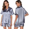 TeJoyce Pigiama Corto Estivo in Seta per Donna, Pigiami 2 Pezzi in Raso, Camicia a Maniche Corte con Bottoni e Pantaloncini, Abbigliamento Notte Elegante e Relax per Casa (Grigio Bluastro, S)