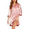 Vlazom Camicia da Notte Donna Raso con Bottoni a Maniche Lunga Camicione Invernale Elegante，Rosa Scuro，XXL