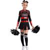 TiaoBug Bambina Costume da Cheer-Leader Manica Lunga Vestito Cheerleading con Pompon Uniforme da Cheer-Leader Ginnastica Leotards con Strass Lucidi Costume Carnevale Rosso A 11-12 Anni