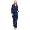 GLOBAL Pigiama Donna Flanella|Donna Pigiami Cotone Maniche Lunghe| Pigiami Due Pezzi da Donna| Camicie da Notte da Donna| Pjs Confortevole| Sleepwear Caldo Morbido |Stella Blu L