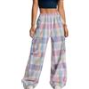 Veryin Pantaloni Cargo Donna Larghi Pantaloni Scozzesi Vita Alta Wide Leg Y2k Pants con Tasche Coulisse Regolabile Casual