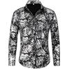 Allthemen Camicia da Uomo in Jacquard Camicia a Maniche Lunghe Paisley Regular Fit Camicia Casual Argento L