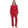 GLOBAL Pigiama Donna Flanella Cotone Maniche Lunghe Due Pezzi Camicie da Notte Pjs Confortevole Sleepwear Caldo Morbido Rosso Stelle Lune M