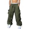 Generico Pantaloni da uomo, stile vintage, largo, Y2K, a vita alta, con tasche, Palazzo, Beige, L