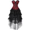 Hengzhifeng Corsetto Burlesque e Tull Gonna Costume Carnevale Medievale Donna (EUR 34-36,Rosso)