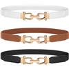 LEACOOLKEY Cintura elastica sottile da donna per abiti, sottile cintura in vita elasticizzata retrò con fibbia dorata, C-nero+bianco+marrone, Fits waist size 22-26