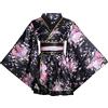 Generic Costume da Kimono Corto Sexy per Donna Adulto Giapponese Yukata con Stampe Geisha, Abito Elegante con Cintura Obi, 2# nero., One Size