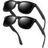 KANASTAL Occhiali da Sole Neri Uomo Donna Polarizzati Scuri Quadrati UV400 2 Paia Opachi Vintage Retrò Alla Moda Black Sunglasses Men per Spiaggia Viaggio Pesca -Nero Opaco + Nero Opaco