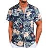 Danfiki Camicia Hawaiana Fiori Uomo a Maniche Corte Collo Botton-Down da Uomo Camicia da Uomo Hawaiana Stampa Hawaiana
