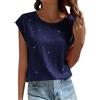 Generisch Canotta da donna con scollo rotondo e paillettes in tinta unita per donna e abbigliamento da festa, Blu, S