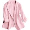 Mywinway - Blazer da donna casual, a maniche 3/4, leggero, in cotone e lino, per l'estate e la primavera, Rosa, XX-Large