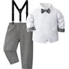 Volunboy Bimbo Neonato Completini e Coordinati Gentiluomo, Camicia Fiocco e Bretelle Pantaloni 4 Pezzi