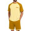 Generico Pigiama Completi Estivi Uomo Colori a Blocchi con Tasche - Abbigliamento Uomo Magliette Manica Corta Scollo Rotondo E Pantaloncini, Pigiama 2 Pezzi Morbido Classic Comodo Giallo XXL
