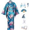 KRUIHAN Completo Yukata Kimono Donna Giapponese in Raso Setoso, 8 Pezzi in Scatola Regalo - Costume Geisha Elegante Motivo Pavone o Sakura, Abito Cosplay Anime per Carnevale, Feste, Festival, Fotografia