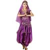 Hibasing Danza del Ventre Costume per Donne, 4 Pezzi Danza Indiana Outfits Top + Pantaloni + Catena in Vita + Catena Testa Foulard