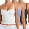 Generico 3 Pezzi Canotta con Reggiseno Donna Incorporato Cotone Tank Top Canottiera Casual Canotta di Base Scollo a V Cami Camisole Spalline Regolabili Tank Shirt Senza Maniche Camicia Imbottita Canottiera