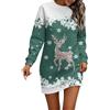 Generico Abito Donna Natalizio Invernale Vestito Natale Donna Elegante Abito Manica Lunga Stampa Natalizia, S-3XL