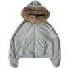 Generico Unisex retrò Sciolto Casual Cerniera Patchwork Pelliccia Sintetica Collare Felpa con Cappuccio Y2k Moda Hip Hop Punk Strada Tendenza Rock Goth Felpa con Cappuccio Leggera (C,S)
