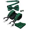 Alizeal Set da uomo con papillon e bretelle, fazzoletto e gemelli, 6 clip, colore nero, 074-verde scuro, Taglia unica