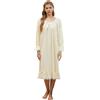Nanxson Camicia da Notte Donna Cotone Manica Corta/Lungo Confortevole Pigiama da Notte Vittoriano Pizzo Scollo a U Vestaglia Sciolto Pigiama Vestito con Orlo in Pizzo (S,Long Albicocca)