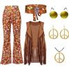 Generico Vestito carnevale donna Costume hippie da donna, da discoteca, donne, con pantaloni hippie, anno 70, costume Halloween, carnevale, vestito 60S, 70S, per adulti, ragazze