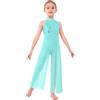 Chaoyinn Justaucorps La Danza Contemporanea Bambina Costume La Danza Lirica Moderna Tenuta con Pantalone Fenduto Il Balletto Classico Abbigliamento Verde Chiaro 11-12 Anni