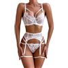 EVELIFE Set intimo da donna con reggicalze 4 pezzi sexy pizzo intimo con giarrettiere coscia a vita alta senza fondo, bianco, XL