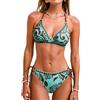 CUPSHE Set Costume da Bagno da Donna Bikini Due Pezzi Costume intero con scollo a V, halter schiena scoperta, auto-allacciatura, cuciture laterali, L