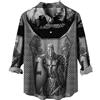 WAVOTIQ Camicia con Stampa 3D dei Cavalieri Templari per Uomo Camicie a Maniche Lunghe con Risvolto Allentato Casual Bottoni dal Taglio Regolare Funky Camicetta Hawaiana Top